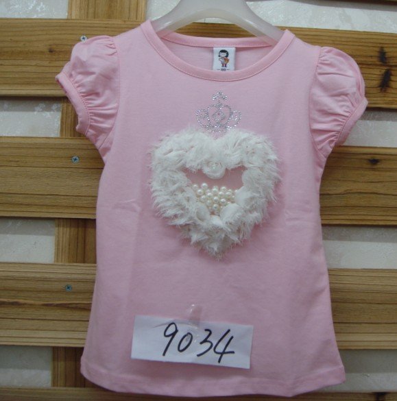 free shipping new style baby t shirt baby girls pink tee heart GU-56