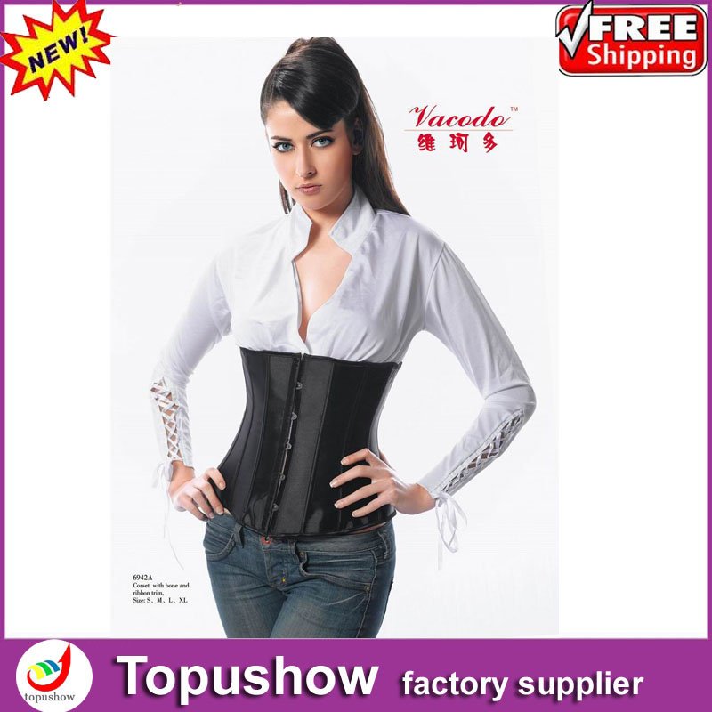 Free shipping ! New Style Black Leather Gothic Corset Dress Fashion Bondage Corset For Lady Without Skirt S-XXL 10007