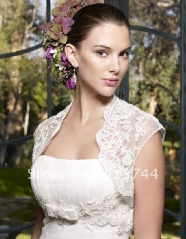 free shipping  New Style Cap sleeve bridal lace bolero jacket shrug - white, ivory. red, black, brown