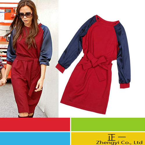 Free shipping new style fashion dress Victoria Beckham Hit color stitching lace dress recover the classic style