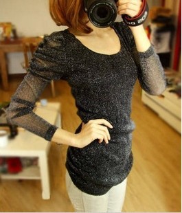 Free Shipping  new style puff sleeve women shirt , long sleeve t-shirt, fashion t-shirt, blouse shirt 1piece/lot