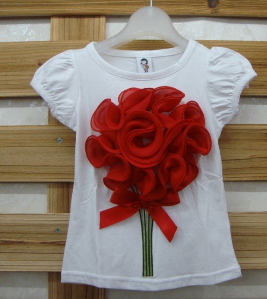 free shipping new style t shirt  baby girls tee white red flower  YHW-2