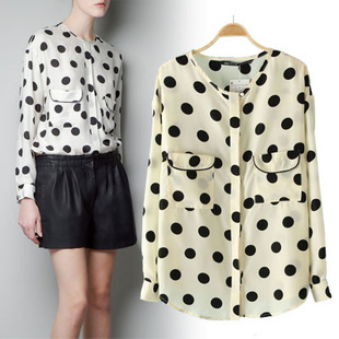 free shipping  new style Women's long sleeve shirt style vogue of dot printing Size S M L