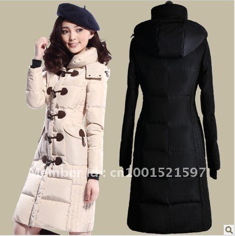Free shipping New stylelong section super warm fashion women down jacket with Slim horn button