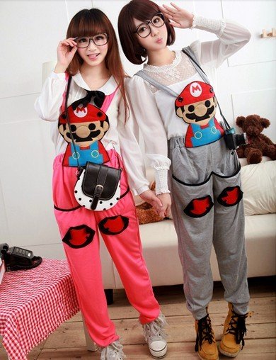 Free Shipping New Super Cute Super Masurium Liao Mario Rompers Women (Gray+Pink+Green+Black+Yellow+Average)120822#6