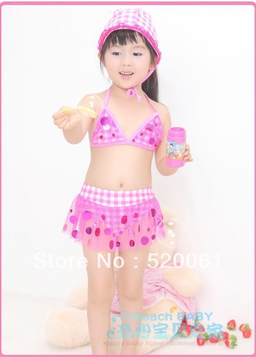 Free shipping~New  swimsuit 2013, plaid  kid swimsuit and swimsuit baby, pink color,2T~6T, baby clothing, Bikini swimwear girl