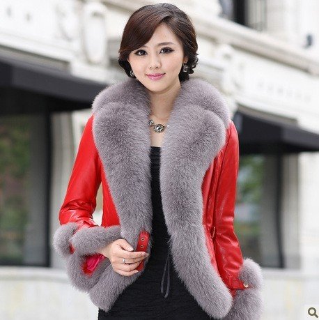 Free shipping  new true leather female brief paragraph dermal sheep skin fox collars coat