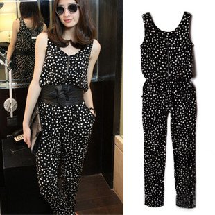 Free Shipping New Vintage Dot Sleeveless Lady Jumpsuit Harem Pant