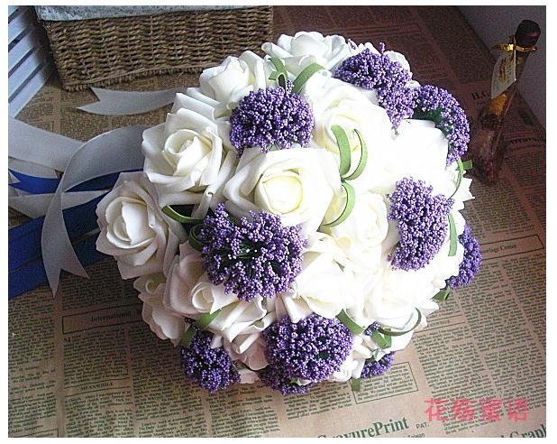 Free shipping,New White And Purple Wedding Brides Beautiful Romantic Elegant Colorful Bouquets,B296