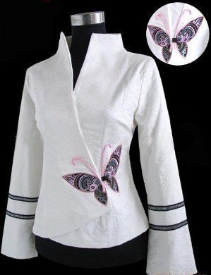 Free Shipping New White Fashion Spring Chinese Women's Cotton Jacket Coat Butterfly S M L XL XXXL