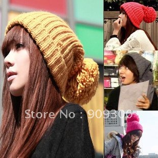 Free Shipping New wholesale 2012 women's autumn and winter hats caps Fashion Candy color Ball Knitted Hat gift 15pcs/lot