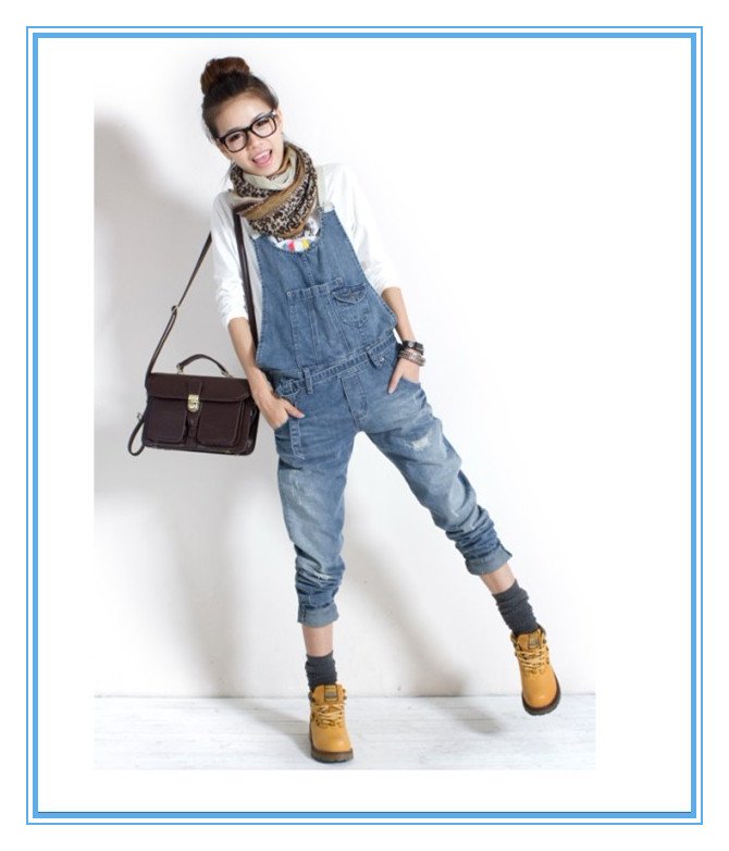 Free Shipping New woman casual denim overalls, breeches, long jeans-G65