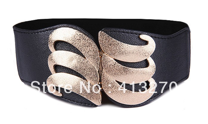 Free shipping New Women Faux Leather Wide Waist Belt Metal Fashion Double Buckle Waistband Black Brown Color
