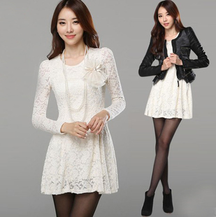 Free shipping New women's dress,Korean style long-sleeved lace dress,2 colors Wholesale/Retail