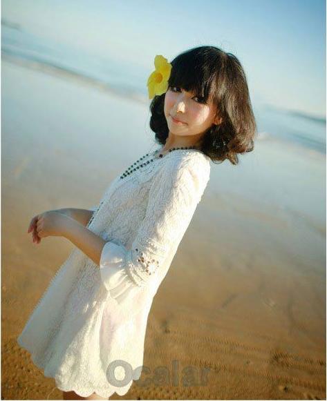 Free Shipping New Women's Fashion Three Quarter Sleeve Casual Square Neck Crochet Lace Mini Dress E0319