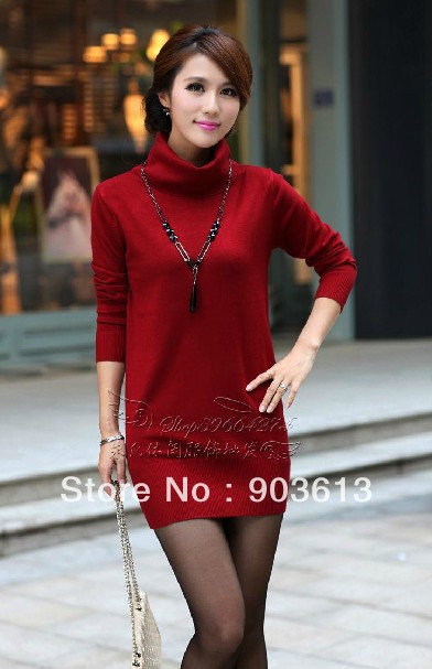 Free shipping new women's fashion trutleneck solid long design all match sweater basic knitwear pullover 4 colors to choose