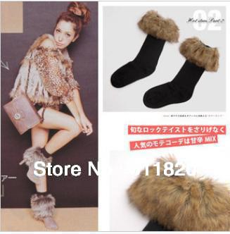 free shipping new women's Japan and Korean Fashion faux fur sock warmer,boots decorate faux fur knee-socks