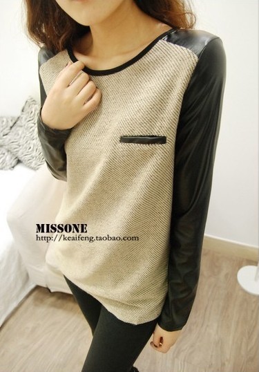 Free shipping new women's long sleeve primer shirt Korean fashion snowflake cotton fight leather sleeve T-shirt