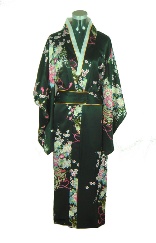 Free Shipping New Women's Silk Rayon Kimono Flowers Dress Wholesale and retail Size S M L XL XXL XXXL W1271