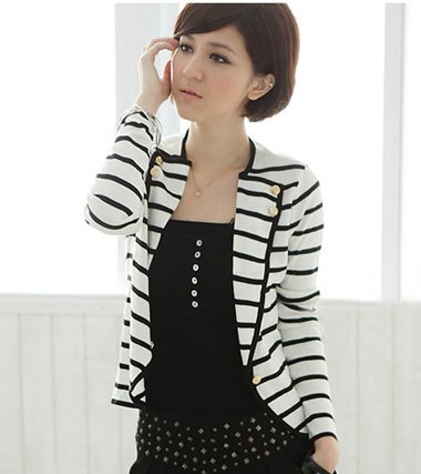 Free Shipping New Women's Stripe Coat Mini Jacket Outerwear N2616