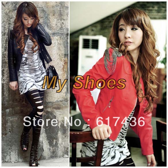 Free shipping New Women's Zipper PU Leather Jacket Lady Coat Outerwear Color 2 colors 7210