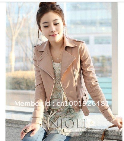 Free shipping New Women's Zipper PU Leather Jacket Lady Coat Outerwear HM89