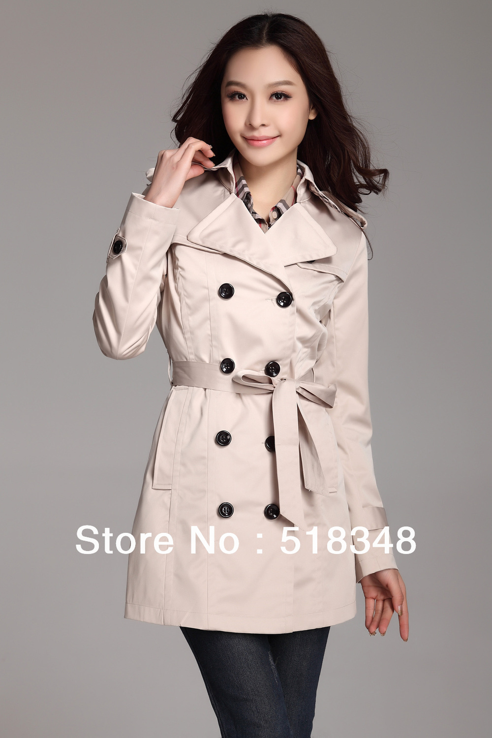 Free Shipping New Womens Brand White Slim Double-breasted  Trench coat