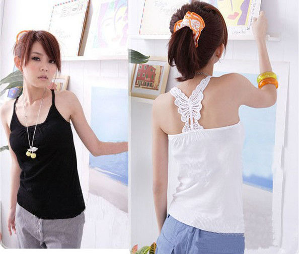 Free Shipping New Womens Fashion Hollow Out Butterfly Off Shoulder Sun-top Vest 5 Colors Q8820