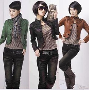 Free Shipping New Womens Fashion Short Leather Jacket Stand Collar Small Lady's Outwear Coat