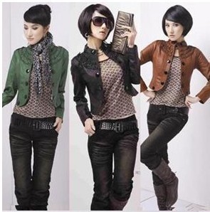 Free Shipping New Womens Fashion Short Leather Jacket Stand Collar Small Lady's Outwear Coat
