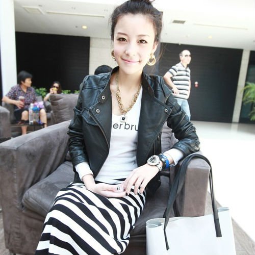 Free Shipping New Womens Fashion Short PU Jacket Outwear Small Coat Black LM3283