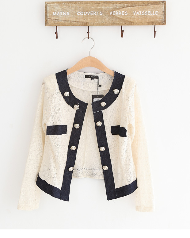 Free shipping  New Womens Retro British style denim mixed color buttons lace Short Jacket WCT90