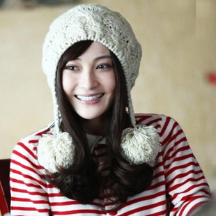 Free shipping NEW WOMENS Skullies & Beanies 2012 new winter playing cute wool hat hanging ball caps button cap sweet