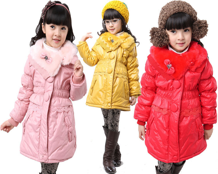 Free shipping New years winter fashion girls candy-colored lace long coat lovely girls outwear jacket kid's coat 5pcs/lot
