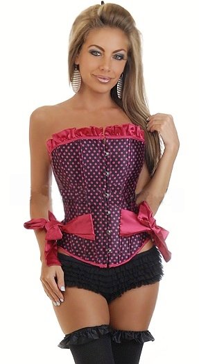 Free shipping Newest Beautiful Ruffles bowknot Red polka Dot Gorgeous Corset Sexy Lingerie underwear Wholesale Retail 971