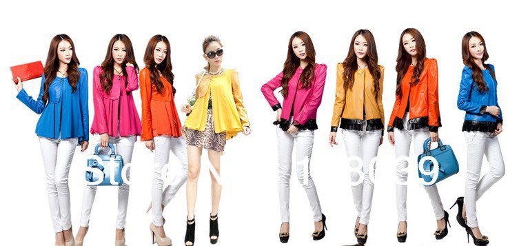 Free Shipping-Newest Design Chiffon Leather Skirt Jacket Coat,Candy Colors Popular Button Coat  0031