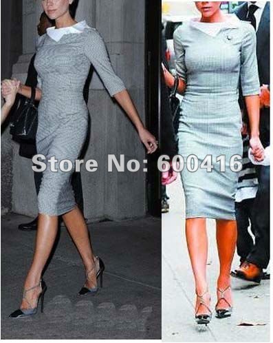 Free shipping Newest  Elegent Printed Houndstooth Half Sleeve Pencil Career  Women's Dress 0816HU01