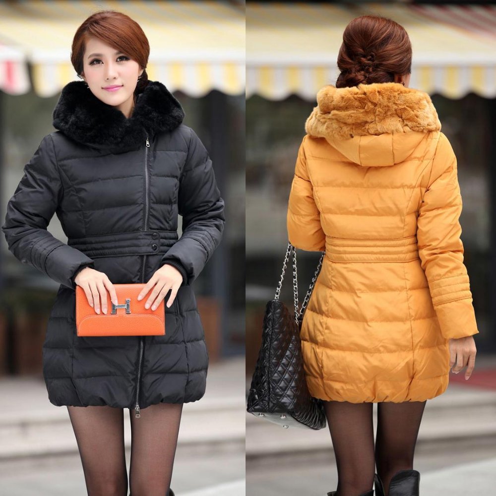 Free shipping, Newest, Winter, Korean, Women's, rabbit fur collar, Slim and long sections, down jackets