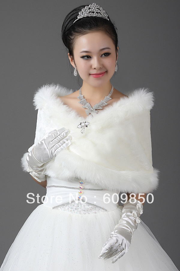 Free shipping nice   in stock   fur  white elegant    bridal wedding  jacket