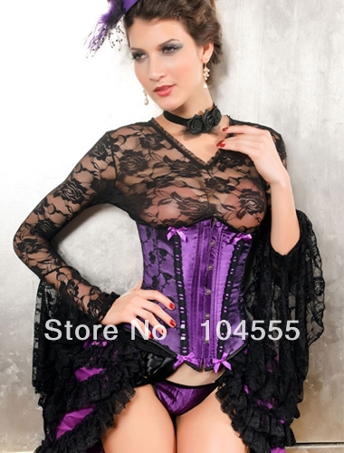 Free shipping Nobler Sexy Purple Lace and bow Under Corset