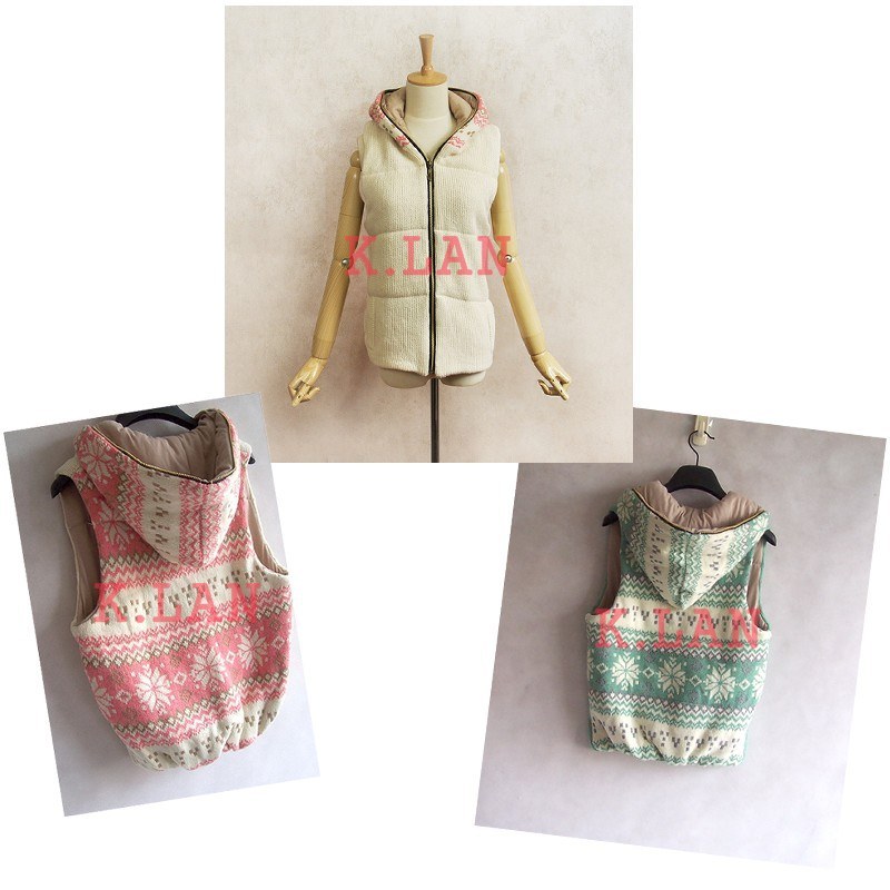 Free Shipping Nordic style jacquard sweater massifs cotton-padded lining with a hood vest sweater