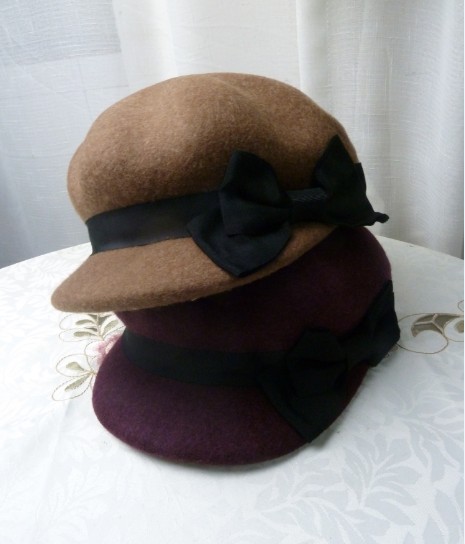 Free Shipping Octagonal hat women's autumn and winter new arrival 2013 spring woolen fedoras vintage bow