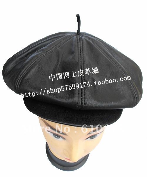 Free shipping Octagonal warm workers  forward sheepskin genuine leather  hat