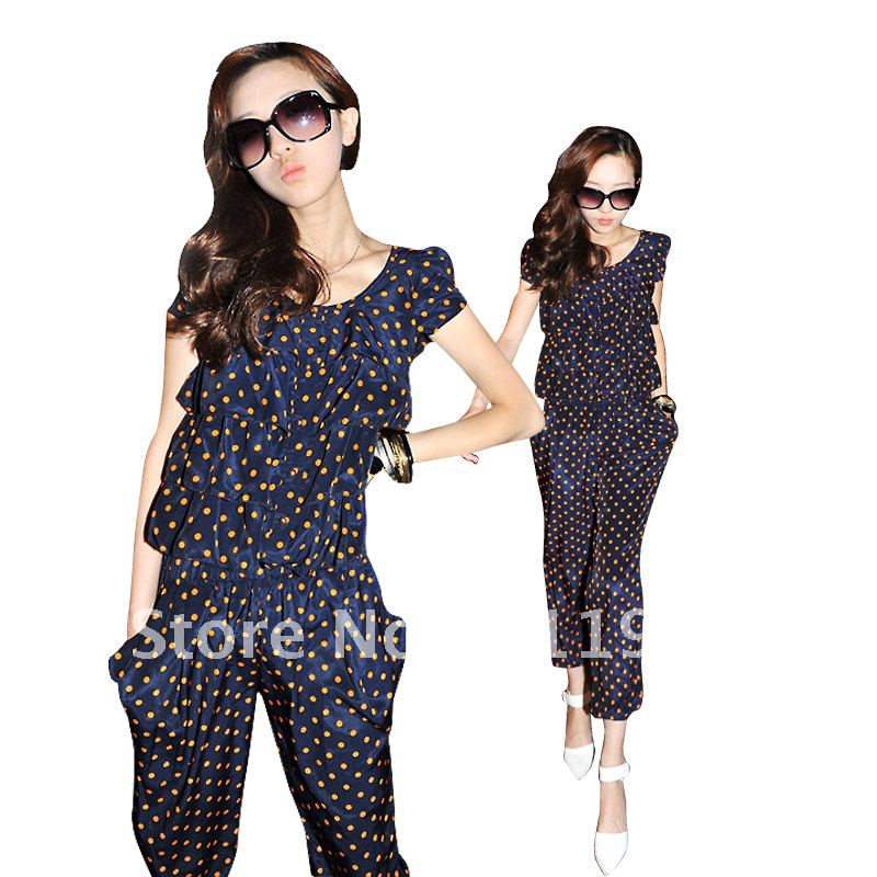 Free shipping of CNRAM Plus size clothing mm summer 2012 plus size plus size new arrival polka dot jumpsuit