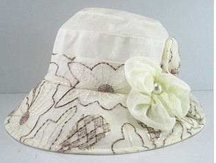 Free shipping of ms han edition of high-grade silk flat basin hat sun hat flower wind rope winds of England  hat       zym004