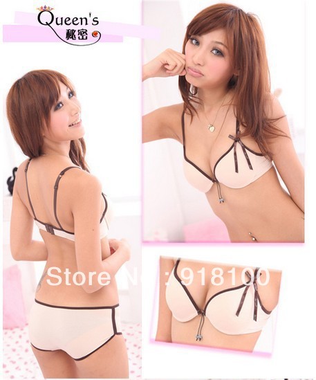 Free Shipping!!Ofdynamism brief seamless deep V-neck single-bra underwear set coffee