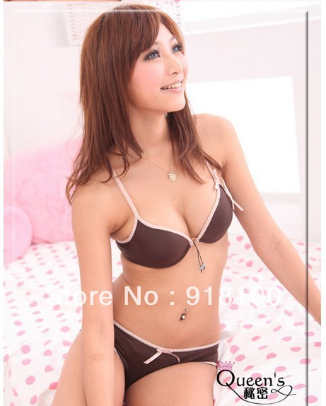 Free Shipping!!Ofdynamism brief seamless deep V-neck single-bra underwear set coffee/white/red/khaki