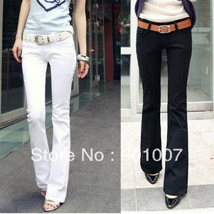 Free shipping ol casual slim black white jeans Women bell-bottom trousers