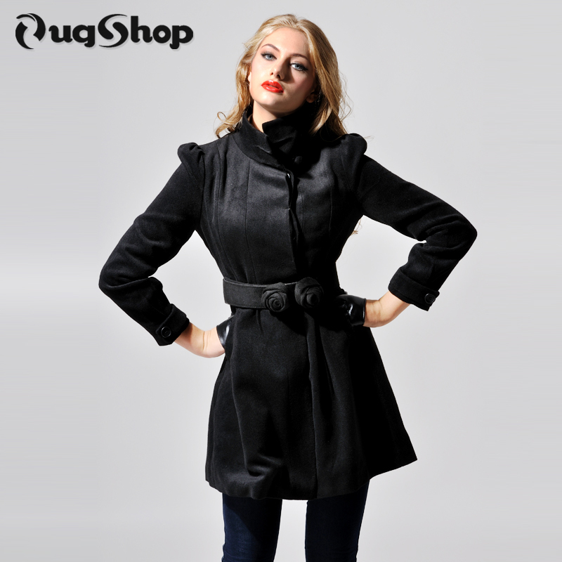 Free shipping Ol elegant slim rose belt turtleneck beautiful trench woolen outerwear