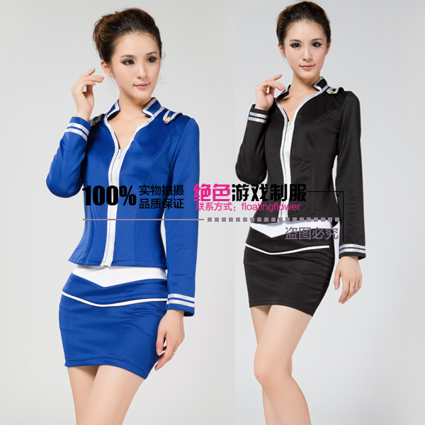 Free shipping Ol work wear women's set stewardess clothing summer uniform sauna, ms. service work wear skirt